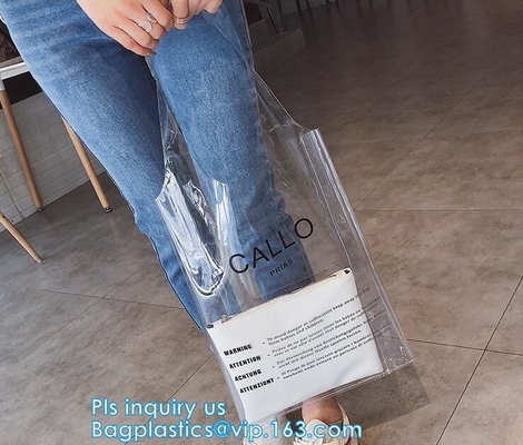 Pvc transparente de encargo Tote Shopping Bag, el bolso de las mujeres que hacen compras reflexivas del pvc, bolso de compras de los harrods del PVC del hockey shinny, pac del regalo