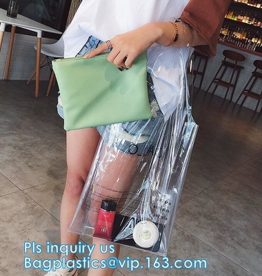 Pvc transparente de encargo Tote Shopping Bag, el bolso de las mujeres que hacen compras reflexivas del pvc, bolso de compras de los harrods del PVC del hockey shinny, pac del regalo