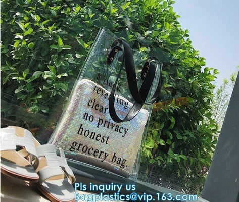Bolsos claros de la playa, artículo de tocador transparente del PVC, bolso de compras del pvc, bolso de compras del pvc de la bolsa de plástico del pvc de los fabricantes con el logotipo,