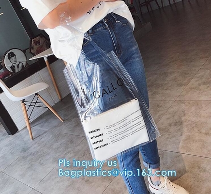 Bolso de compras claro respetuoso del medio ambiente durable del PVC del bolso, bolso de compras plástico del pvc de la manija clara, vagos claros impermeables de las compras del PVC
