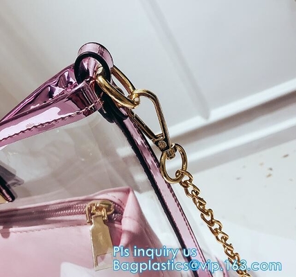 bolso de compras claro promocional impermeable de la manija del pvc del totalizador, bolsos de compras reutilizables impermeables del totalizador de la estera del PVC, verano p suave
