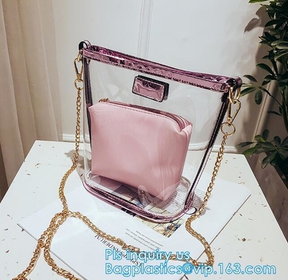 Bolso de compras transparente del eco de la conferencia, bolso del pvc que hace compras con la impresión de encargo, PVC claro portátil p de la parte inferior cuadrada que hace compras