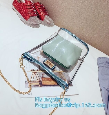 Bolso de compras transparente del eco de la conferencia, bolso del pvc que hace compras con la impresión de encargo, PVC claro portátil p de la parte inferior cuadrada que hace compras