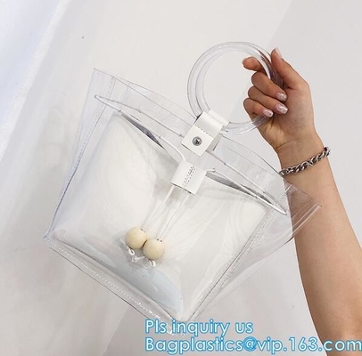 bolso de compras del pvc del pvc Tote Bag Customize Logo, bolso claro de Tote Beach Bag Transparent Purse del bolso del PVC, vagos de las compras del pvc