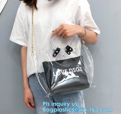 Frunce a las señoras plásticas del bolso del bolso del monedero de vinilo del PVC, bolsos transparentes de la señora de la bolsa de asas del pvc del verano PVC, bolso H del hombro