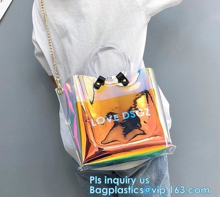 Frunce a las señoras plásticas del bolso del bolso del monedero de vinilo del PVC, bolsos transparentes de la señora de la bolsa de asas del pvc del verano PVC, bolso H del hombro