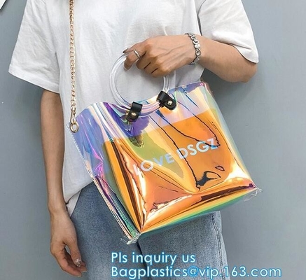 Frunce a las señoras plásticas del bolso del bolso del monedero de vinilo del PVC, bolsos transparentes de la señora de la bolsa de asas del pvc del verano PVC, bolso H del hombro