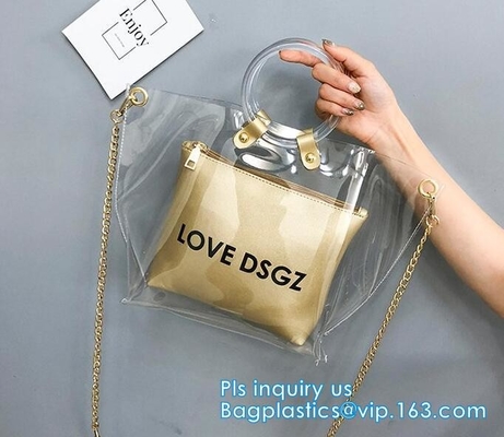Frunce a las señoras plásticas del bolso del bolso del monedero de vinilo del PVC, bolsos transparentes de la señora de la bolsa de asas del pvc del verano PVC, bolso H del hombro