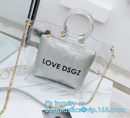 Frunce a las señoras plásticas del bolso del bolso del monedero de vinilo del PVC, bolsos transparentes de la señora de la bolsa de asas del pvc del verano PVC, bolso H del hombro