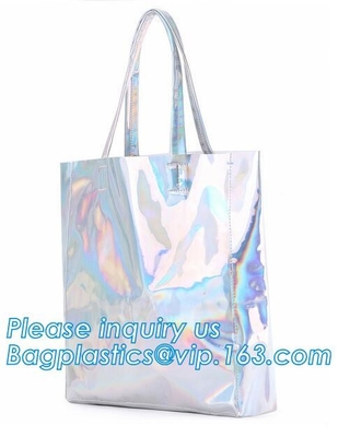bolso promocional de la manija del PVC, bolsos de la playa del bolsillo, bolsos plásticos diseñados simples de la playa, packi combinado del pvc de la manija del eco