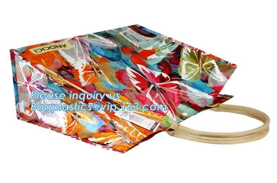 bolso promocional de la manija del PVC, bolsos de la playa del bolsillo, bolsos plásticos diseñados simples de la playa, packi combinado del pvc de la manija del eco