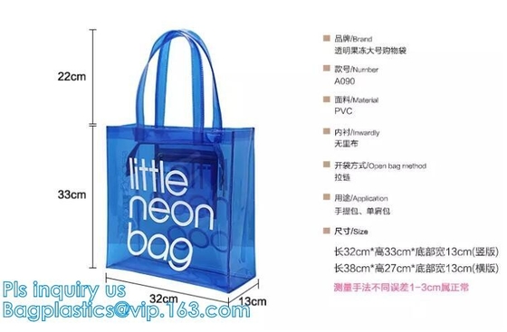 Bolso amistoso de la manija del claro bag/PVC del bolso/pvc de la cremallera del PVC de Eco, bolso claro de la manija del PVC, bolsa del plástico transparente, qual superior