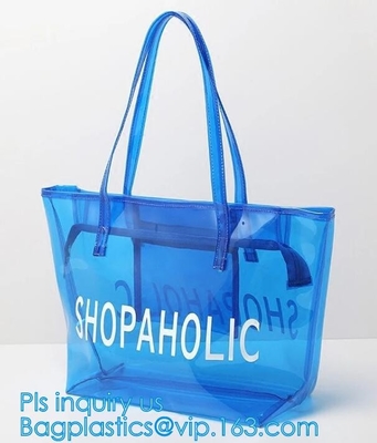 Bolso amistoso de la manija del claro bag/PVC del bolso/pvc de la cremallera del PVC de Eco, bolso claro de la manija del PVC, bolsa del plástico transparente, qual superior