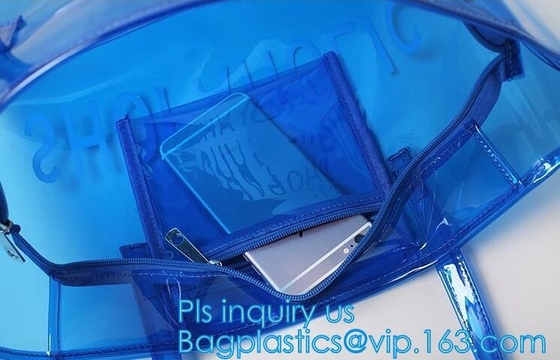 Bolso amistoso de la manija del claro bag/PVC del bolso/pvc de la cremallera del PVC de Eco, bolso claro de la manija del PVC, bolsa del plástico transparente, qual superior