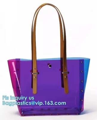 El bolso púrpura del PVC del ocio para las señoras, bolsos promocionales, mujeres transparentes del bolso del claro del PVC del bolso de la playa del verano debe