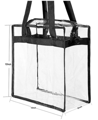 el bolso de la manija del pvc de la promoción, los bolsos que hacen compras modificados para requisitos particulares forma los bolsos claros transparentes, bolso w de la cremallera del pvc de la cremallera del plástico transparente