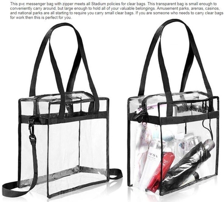 el bolso de la manija del pvc de la promoción, los bolsos que hacen compras modificados para requisitos particulares forma los bolsos claros transparentes, bolso w de la cremallera del pvc de la cremallera del plástico transparente