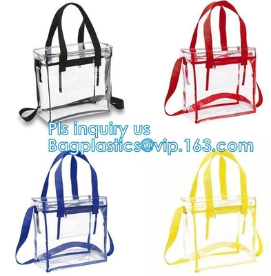 El bolso modificado para requisitos particulares respetuoso del medio ambiente del PVC para las compras, bolsa de empaquetado cosmética del cierre en la parte superior de la manija imprimió shoppe transparente del totalizador