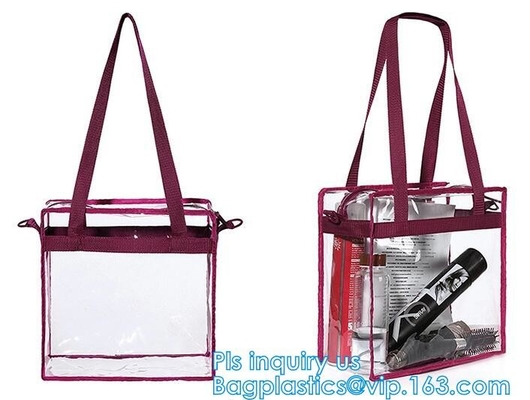 El bolso modificado para requisitos particulares respetuoso del medio ambiente del PVC para las compras, bolsa de empaquetado cosmética del cierre en la parte superior de la manija imprimió shoppe transparente del totalizador