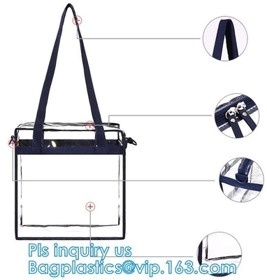 El bolso modificado para requisitos particulares respetuoso del medio ambiente del PVC para las compras, bolsa de empaquetado cosmética del cierre en la parte superior de la manija imprimió shoppe transparente del totalizador