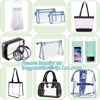 El bolso modificado para requisitos particulares respetuoso del medio ambiente del PVC para las compras, bolsa de empaquetado cosmética del cierre en la parte superior de la manija imprimió shoppe transparente del totalizador