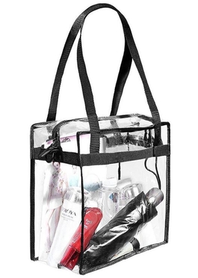 El bolso modificado para requisitos particulares respetuoso del medio ambiente del PVC para las compras, bolsa de empaquetado cosmética del cierre en la parte superior de la manija imprimió shoppe transparente del totalizador