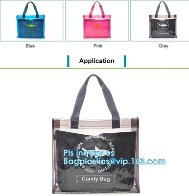 bolso de compras del vinilo del espejo del pvc de la moda con la impresión, bolso de compras claro durable reciclable del PVC con el cierre del botón, totalizador