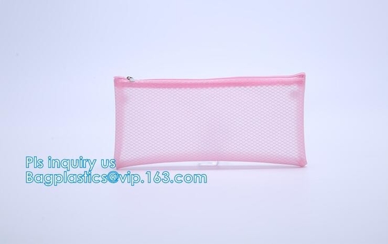 Bolso cosmético con la cremallera, bolso cosmético de la malla de nylon negra del logotipo del bordado del maquillaje de la cremallera neta de la malla con el logotipo de encargo, mujeres M