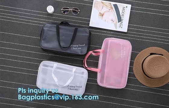 Bolso cosmético con la cremallera, bolso cosmético de la malla de nylon negra del logotipo del bordado del maquillaje de la cremallera neta de la malla con el logotipo de encargo, mujeres M