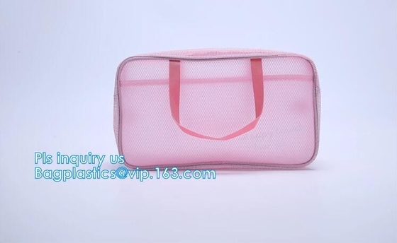 bolso cosmético de 3 PC del poliéster del viaje respirable portátil lavable multiusos de la malla, Mesh Zipper Black Makeup Pouch Cosm