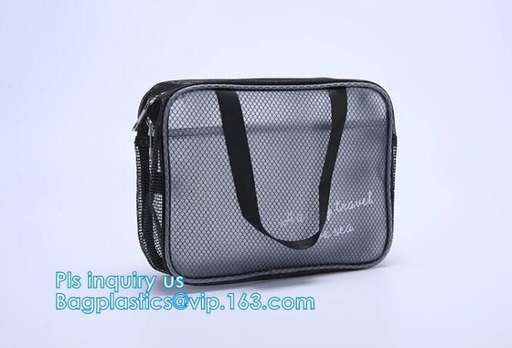 bolso cosmético de 3 PC del poliéster del viaje respirable portátil lavable multiusos de la malla, Mesh Zipper Black Makeup Pouch Cosm
