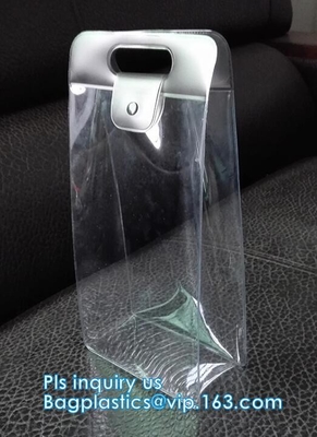 La imagen de encargo de la manija del lazo del PVC del OEM imprimió el bolso que hacía compras plástico, bolso de empaquetado claro de costura del pvc de la manija no tejida, statione