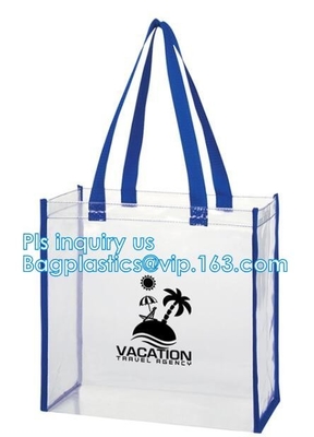los bolsos claros de la cremallera del pvc del vinilo con las manijas, cosmético claro impermeable del pvc que hace compras manejan la bolsa de plástico con el botón a presión