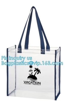 los bolsos claros de la cremallera del pvc del vinilo con las manijas, cosmético claro impermeable del pvc que hace compras manejan la bolsa de plástico con el botón a presión
