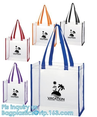 los bolsos claros de la cremallera del pvc del vinilo con las manijas, cosmético claro impermeable del pvc que hace compras manejan la bolsa de plástico con el botón a presión