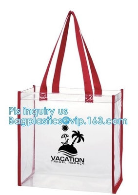 los bolsos claros de la cremallera del pvc del vinilo con las manijas, cosmético claro impermeable del pvc que hace compras manejan la bolsa de plástico con el botón a presión