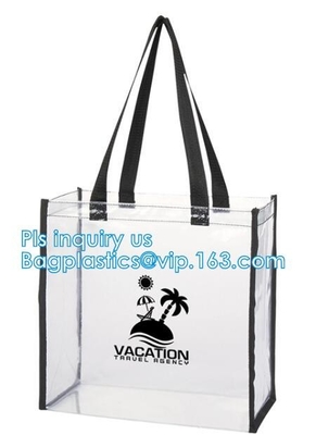 los bolsos claros de la cremallera del pvc del vinilo con las manijas, cosmético claro impermeable del pvc que hace compras manejan la bolsa de plástico con el botón a presión