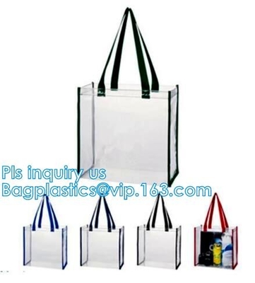 los bolsos claros de la cremallera del pvc del vinilo con las manijas, cosmético claro impermeable del pvc que hace compras manejan la bolsa de plástico con el botón a presión