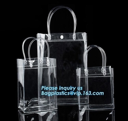 Bolso plástico modificado para requisitos particulares del regalo de PP/PVC/PETclear, solo bolso reutilizable del regalo de la botella de vino del Pvc del bolso del vino de la botella, transpare plástico