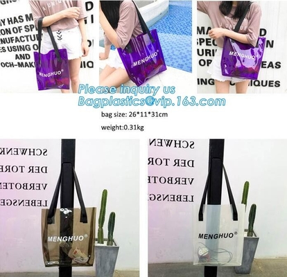 Bolsos plásticos claros reciclables biodegradables del regalo del PVC que hacen compras, PVC Toy Plastic Bag con el jefe de la tarjeta, Plas de encargo cortados con tintas