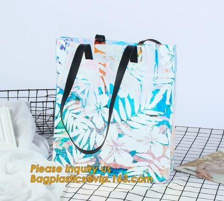bolso del pvc con el bolso del traje de baño del pvc de la bolsa de asas del plegamiento de la manija, bolsos claros del vinilo con el bolso claro de la cremallera del PVC del sistema del maquillaje de las manijas