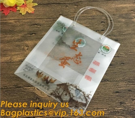 Bolso de empaquetado de la manija del almacenamiento del juguete del claro ambiental por encargo del PVC de la fábrica, bolso de empaquetado del totalizador plástico con las manijas para