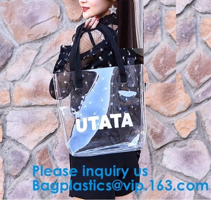 Bolso de compras del PVC del vinilo, bolso Logo Handle Shopping Bag de encargo de Tote Bag Clear Waterproof Beach del hombro