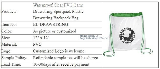 Los regalos de la promoción se divierten el bolso cosmético del Pvc del bolso que nada de la publicidad de Logo Drawstring Backpack Bag del lazo de encargo claro del PVC