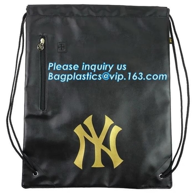 Nombre de encargo que sella el bolso de lazo de cuero de la PU con el bolso de lazo negro promocional de la prenda impermeable de la manija Detai promocional