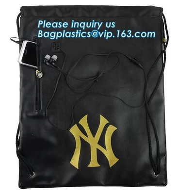 Nombre de encargo que sella el bolso de lazo de cuero de la PU con el bolso de lazo negro promocional de la prenda impermeable de la manija Detai promocional