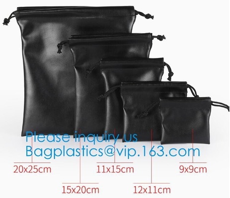 El organizador de cuero Promotional Mini Drawstring Bags, PU de cuero del maquillaje de la bolsa de la PU del logotipo de lujo del oro del plumero del regalo de la joyería dibuja