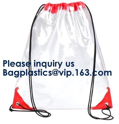 Mochila del bolso de lazo del PVC con los bolsos transparentes de encargo promocionales inferiores sólidos de la mochila del lazo del claro del PVC 210D