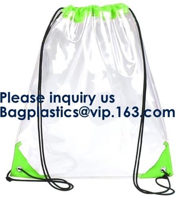 Mochila del bolso de lazo del PVC con los bolsos transparentes de encargo promocionales inferiores sólidos de la mochila del lazo del claro del PVC 210D