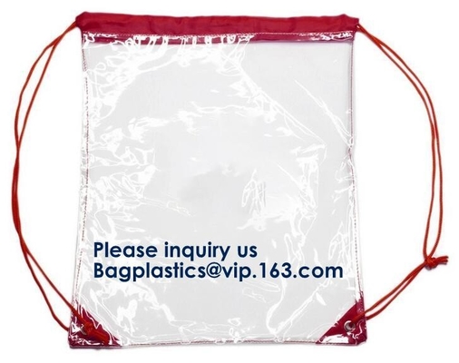 Bolso de lazo transparente por encargo del PVC para el paño de los deportes, lazo claro del Pvc del deporte de la playa del bolso claro promocional del zapato
